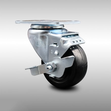 Service Caster 3.5 Inch SS Hard Rubber Wheel Swivel Top Plate Caster with Brake SCC-SS20S3514-HRS-TLB